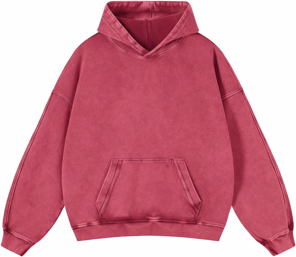 Adenorah Sudaderas con capucha de gran tamaño, para hombre, para otoño, con lavado ácido, liso, ropa urbana, de algodón, vintage