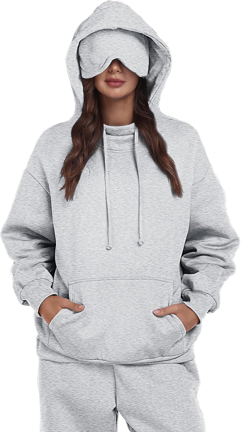 Sudadera con capucha SeSe Code con máscara para los ojos para viajes en avión, unisex, de gran tamaño, para dormir, con bolsillo, de forro polar, para parejas