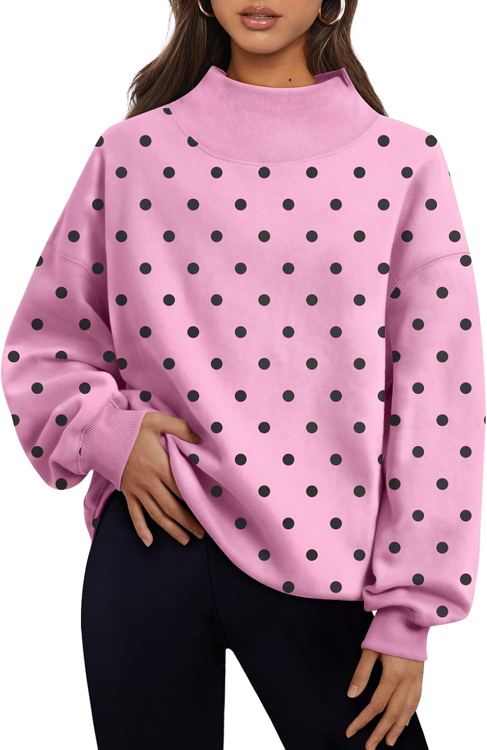 Trendy Queen - Sudaderas de gran tamaño para mujer, cuello alto, manga larga, sudaderas con capucha para otoño, ropa 2024 | Fall Fashion Clothes 2026,Long Sleeve Tops,Comfort Soft Fleece,Travel Casual Work Lounge Daily Outfit