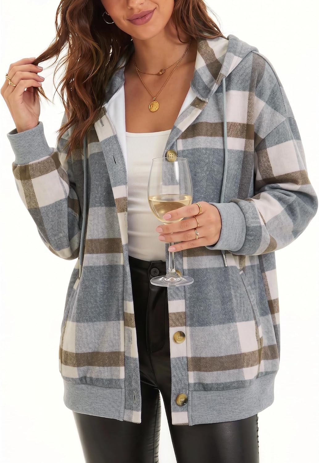 Zeagoo Sudadera con capucha para mujer, de gran tamaño, con botones, con bolsillos, cómodas chaquetas de forro polar, a la moda, S-3XL