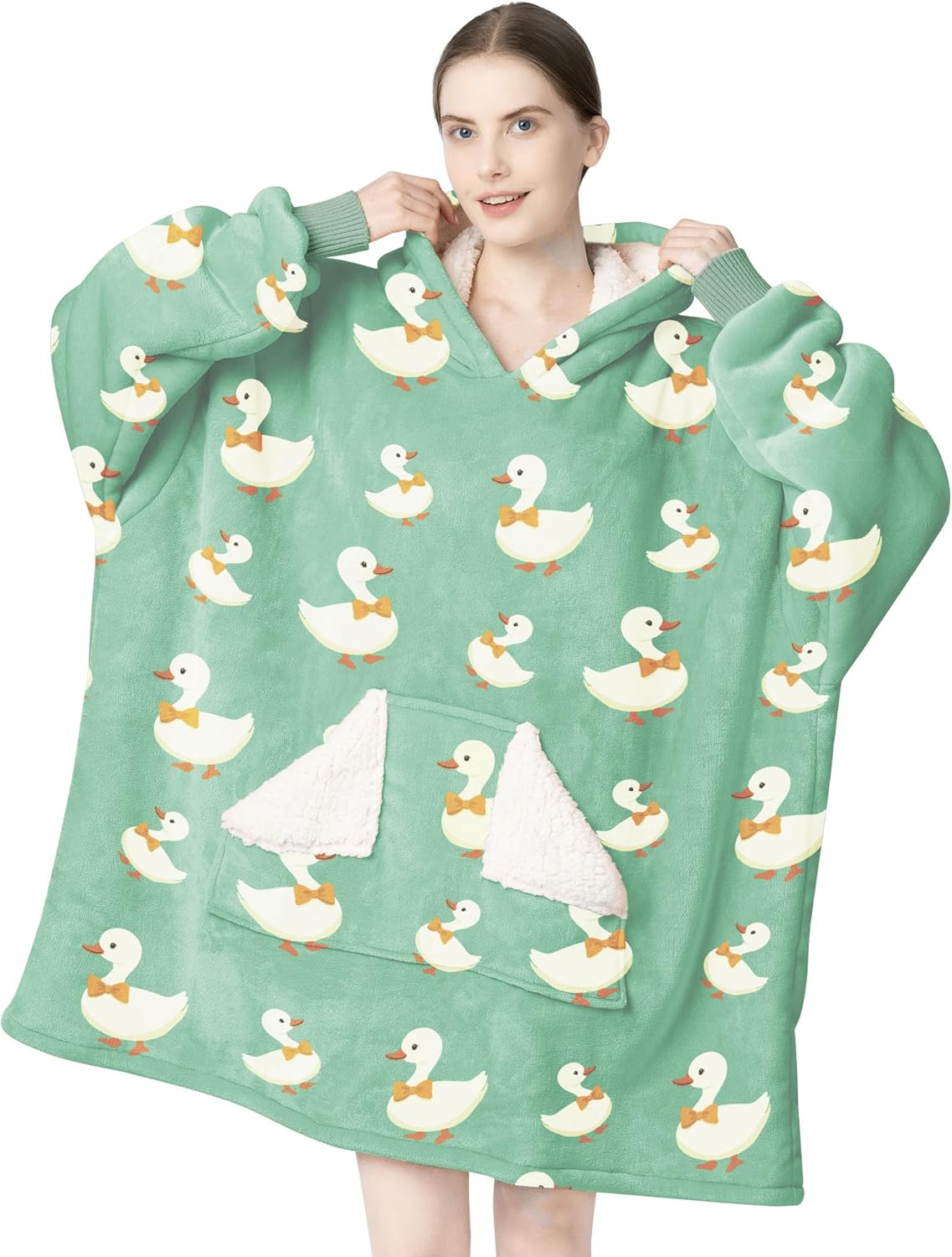 Touchat - Manta con capucha portátil, sudadera con capucha de forro polar sherpa de gran tamaño con bolsillo gigante y mangas para adulto, regalo de manta gris cálida y acogedora para mujeres