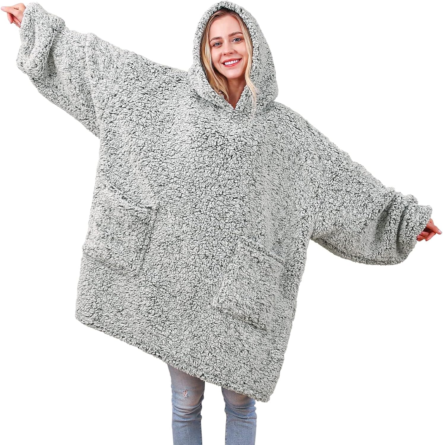 yescool - Cobija con capucha, sudadera de franela de forro polar sherpa para adultos, mujeres y hombres, talla única