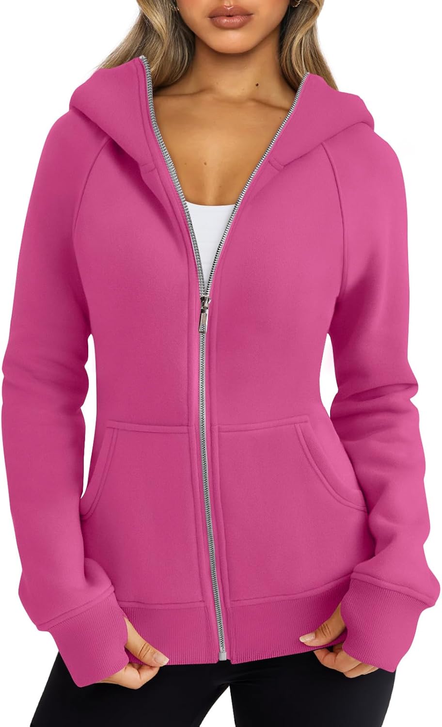 Trendy Queen Sudaderas con capucha y cremallera para mujer, chaquetas de vellón, talla extragrande, moda de otoño e invierno