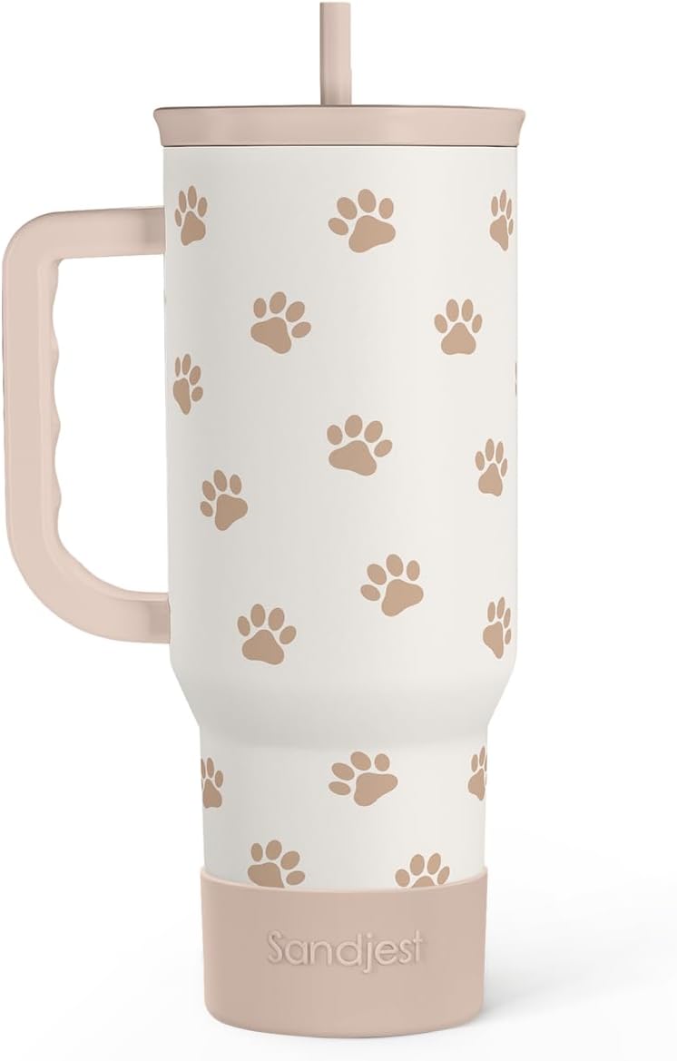 SANDJEST Vaso de 40 onzas con asa y pajilla, taza de café de viaje de acero inoxidable aislado para mujeres, niñas, amantes de la playa, idea de regalo para cumpleaños, Navidad, día de la madre, vacaciones de verano (color)