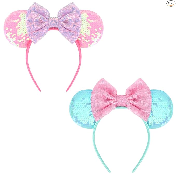 DRESHOW Diadema de lazo con orejas de ratón con purpurina, decoración de fiesta, disfraz de cosplay para mujer