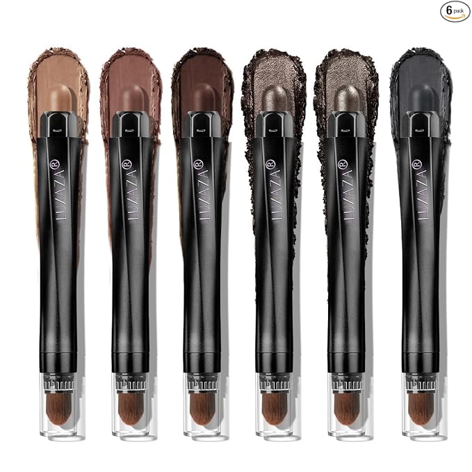 LUXAZA PRO Neutral Eyeshadow Stick Makeup 6PCS Set, Brown Nude Metallic Shimmer Matte Cream Eye Shadow Palette Eyeliner Brightener Pencil Crayon, Party Makeup - BROWN CANYON