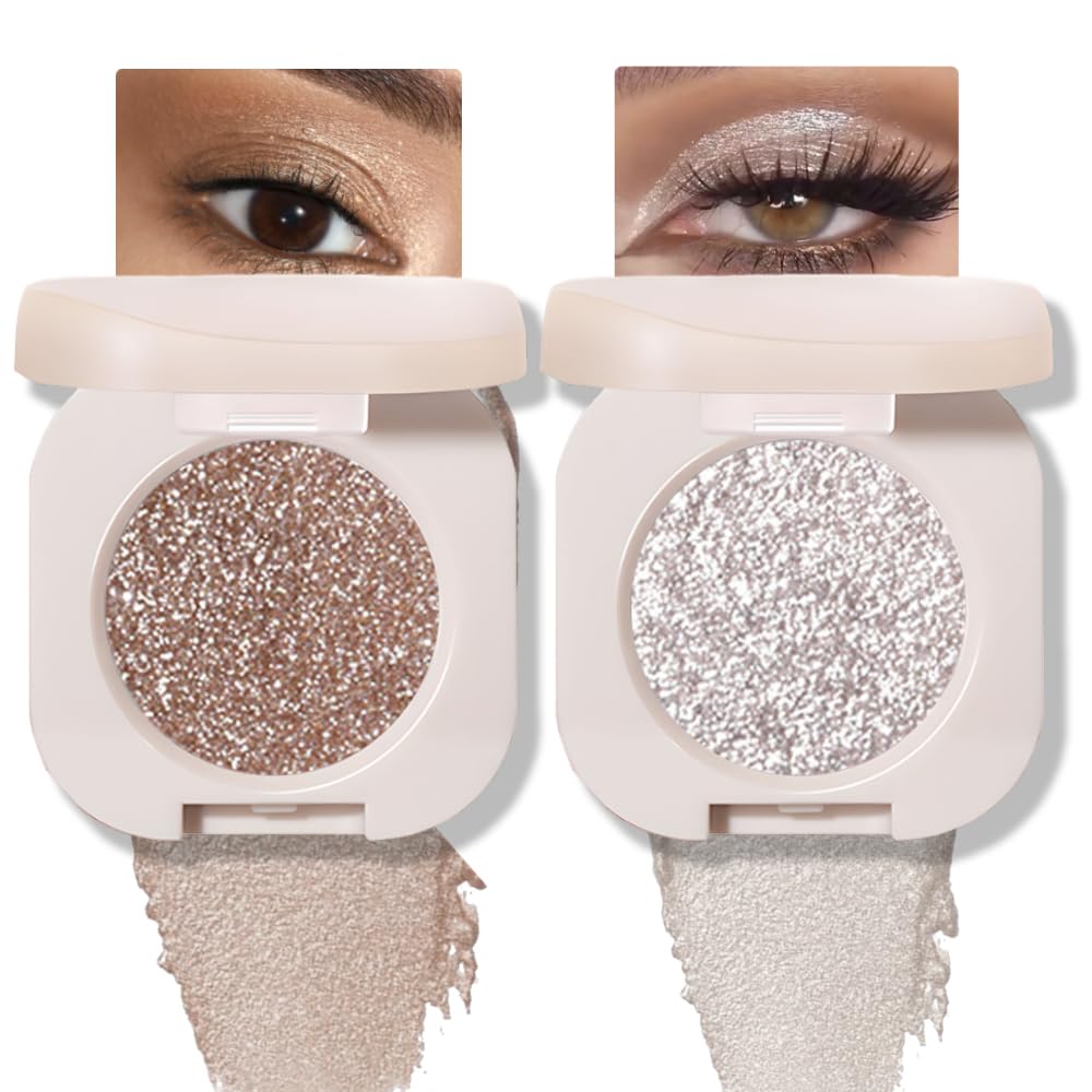 FeiCuiYun Paleta de sombras de ojos con brillo, purpurina y destello para mujeres mayores, blanco perla plateado con brillo, purpurina y efecto metálico holográfico, crema iridescente, sombra de ojos