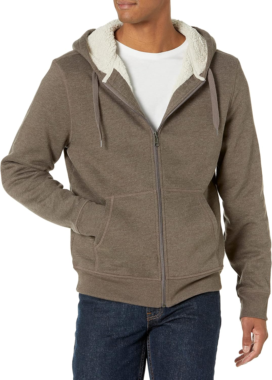 Essentials Sudadera con capucha para hombre, forro de sherpa y cierre completo de cremallera de felpa