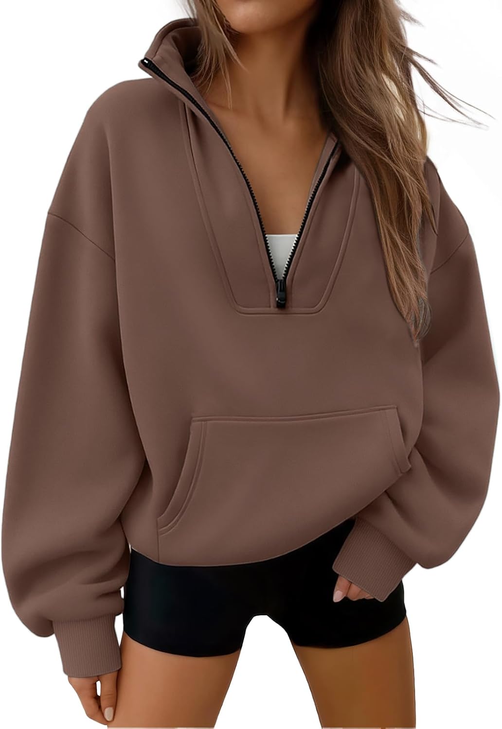 Trendy Queen - Sudaderas con medio cierrey capucha de gran tamaño, comoda, extragrande, para otoño, Y2K, ropa de invierno, 2024
