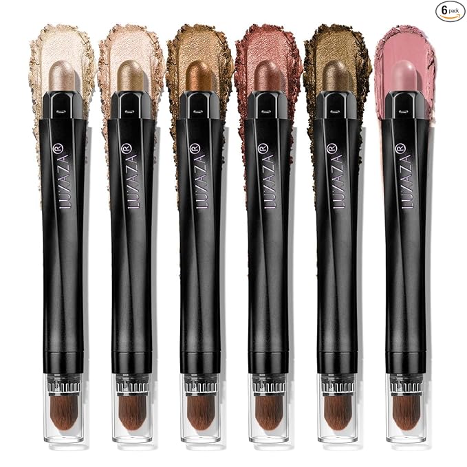 LUXAZA PRO Neutral Eyeshadow Stick Makeup 6PCS Set, Brown Nude Metallic Shimmer Matte Cream Eye Shadow Palette Eyeliner Brightener Pencil Crayon, Party Makeup - BROWN CANYON