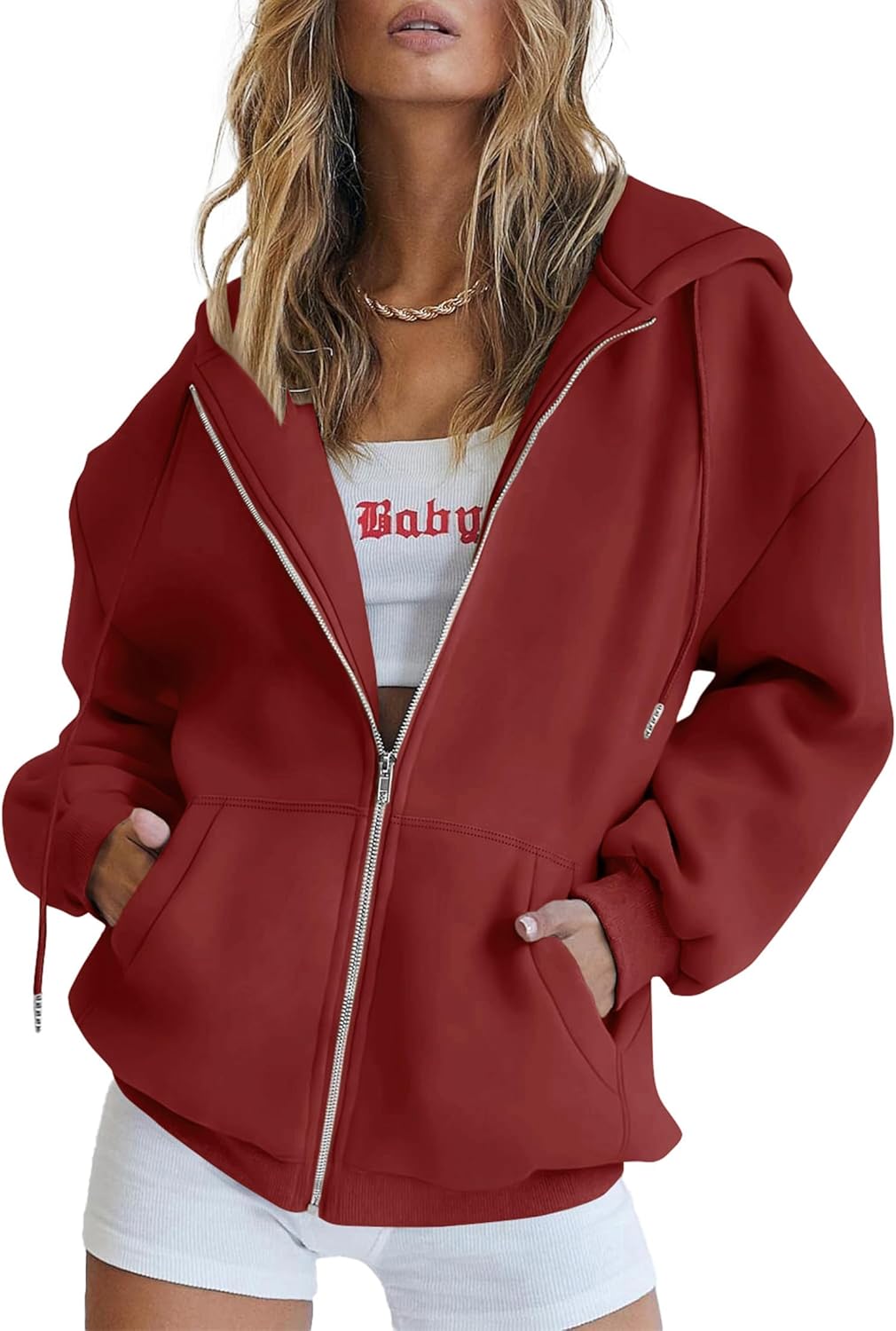 PRETTYGARDEN Sudaderas con capucha Y2K con cremallera para mujer, estilo casual, manga larga, para otoño e invierno, chaquetas con bolsillos