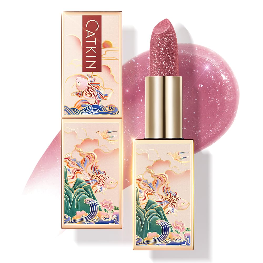 CATKIN Bálsamo labial tintado con purpurina para labios ultra hidratante, humectante labial, cuidado de labios con vitamina E nutritivo para labios agrietados y secos, 0.12 onzas, C15 Destiny, rojo