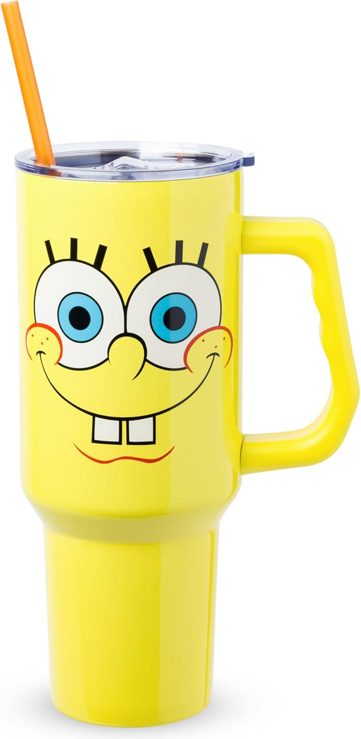 Silver Buffalo Disney Mickey and Friends Daisy, Donald Duck, Goofy, Pluto, Minnie Decals - Vaso de acero inoxidable de doble pared con asa, popote y tapa con pajilla, cabe en portavasos estándar, 40