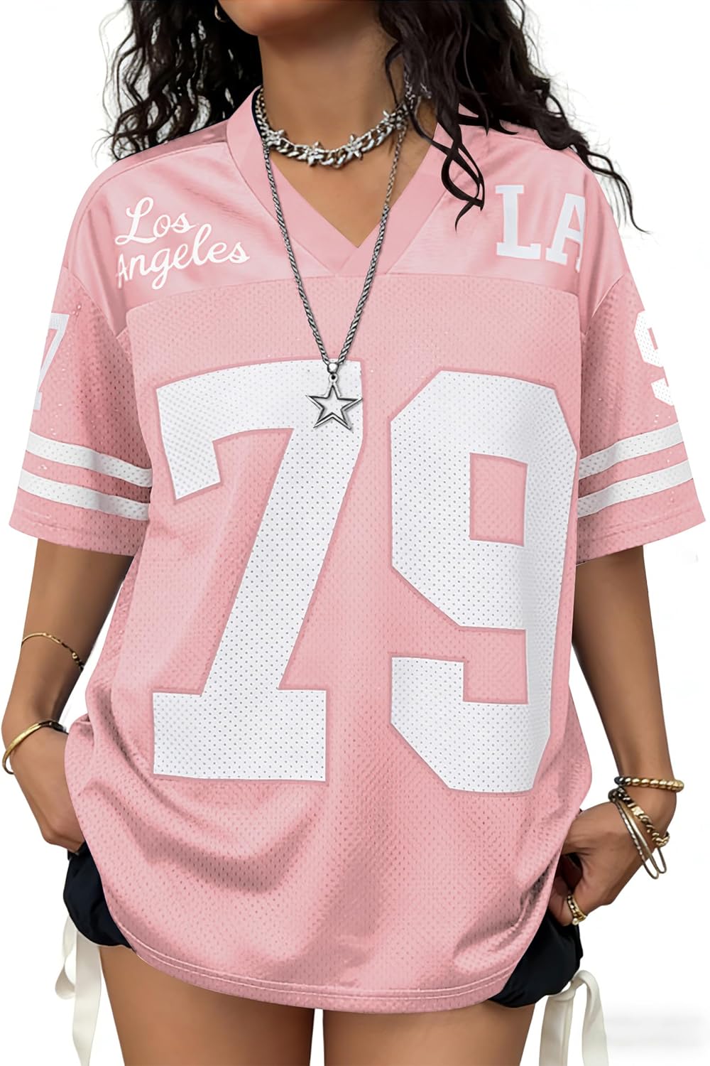 Camisetas de jersey para mujer, camisetas gráficas de gran tamaño, camisetas Y2K, cuello en V, lindas camisetas de calle, camiseta de fútbol