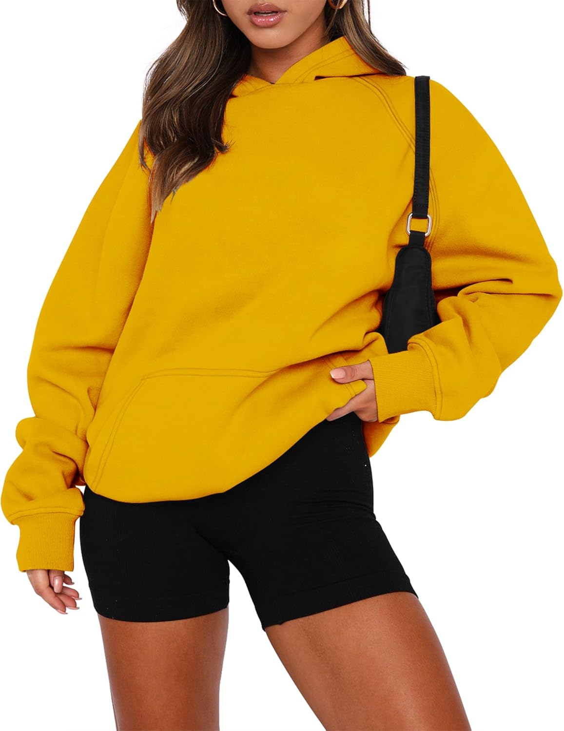 onlypuff Sudadera de manga larga con capucha para mujer, con bolsillo de canguro, suéter básico de forro polar
