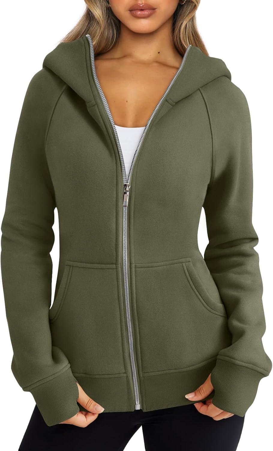 Trendy Queen Sudaderas con capucha y cremallera para mujer, chaquetas de vellón, talla extragrande, moda de otoño e invierno