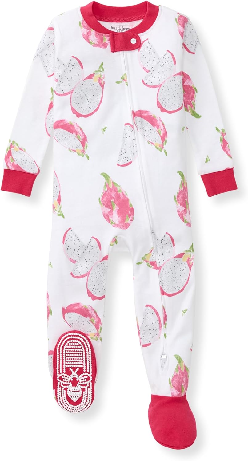 Burt's Bees Baby Pijama para niñas, 100% algodón orgánico, pijama de una pieza, overol con cremallera diagonal, ajuste cómodo
