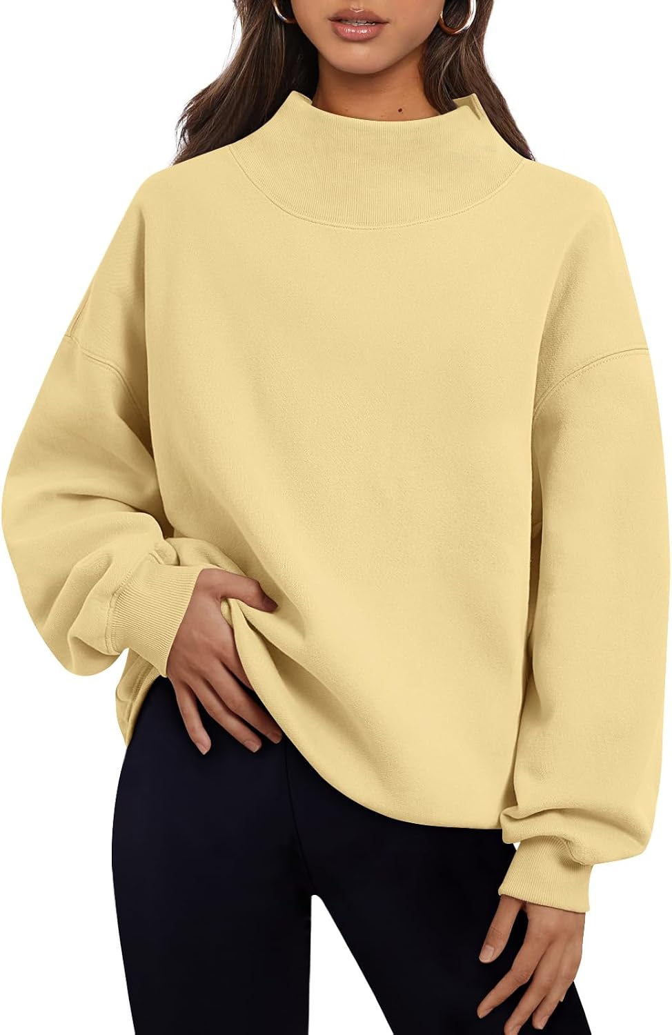 Trendy Queen - Sudaderas de gran tamaño para mujer, cuello alto, manga larga, sudaderas con capucha para otoño, ropa 2024 | Fall Fashion Clothes 2026,Long Sleeve Tops,Comfort Soft Fleece,Travel Casual Work Lounge Daily Outfit