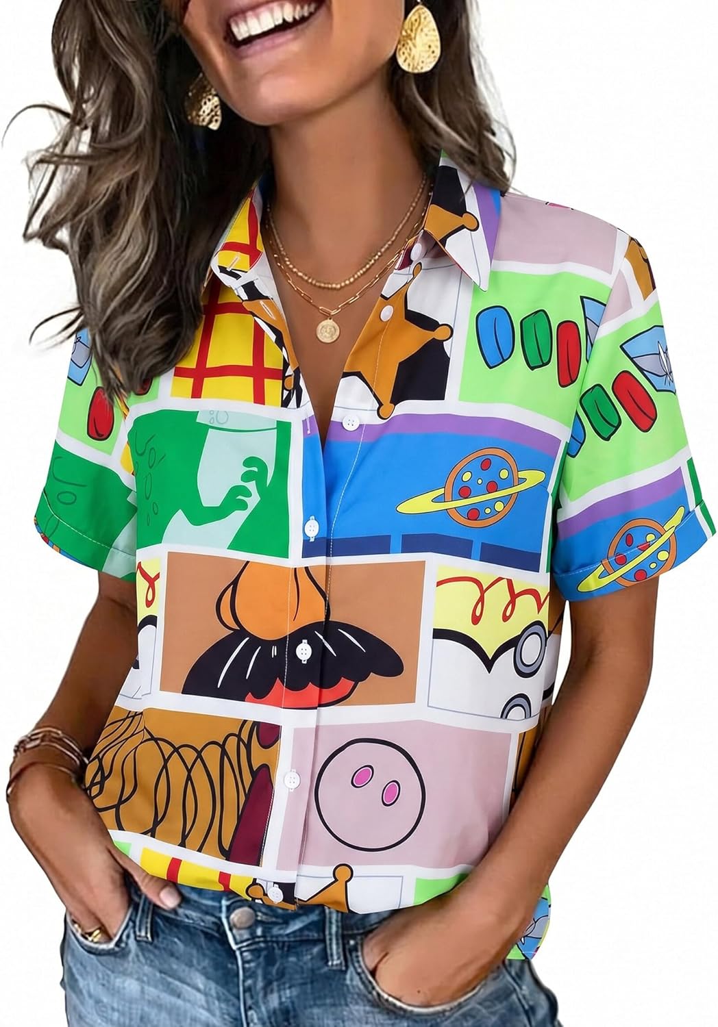 Camisas mágicas para mujer You've Got A Friend in Me Camisa Castillo Hawaiano Camiseta Linda Vacaciones Familiares Tops con Botones