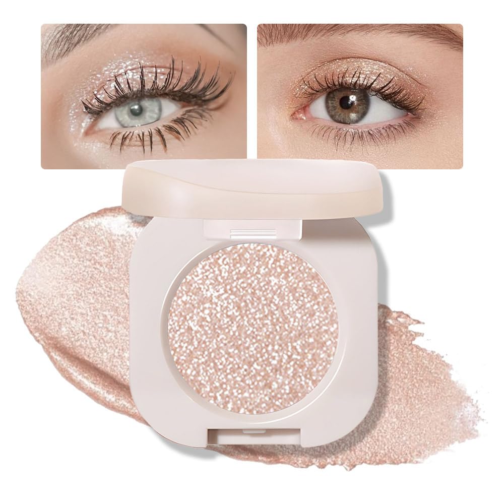 FeiCuiYun Paleta de sombras de ojos con brillo, purpurina y destello para mujeres mayores, blanco perla plateado con brillo, purpurina y efecto metálico holográfico, crema iridescente, sombra de ojos