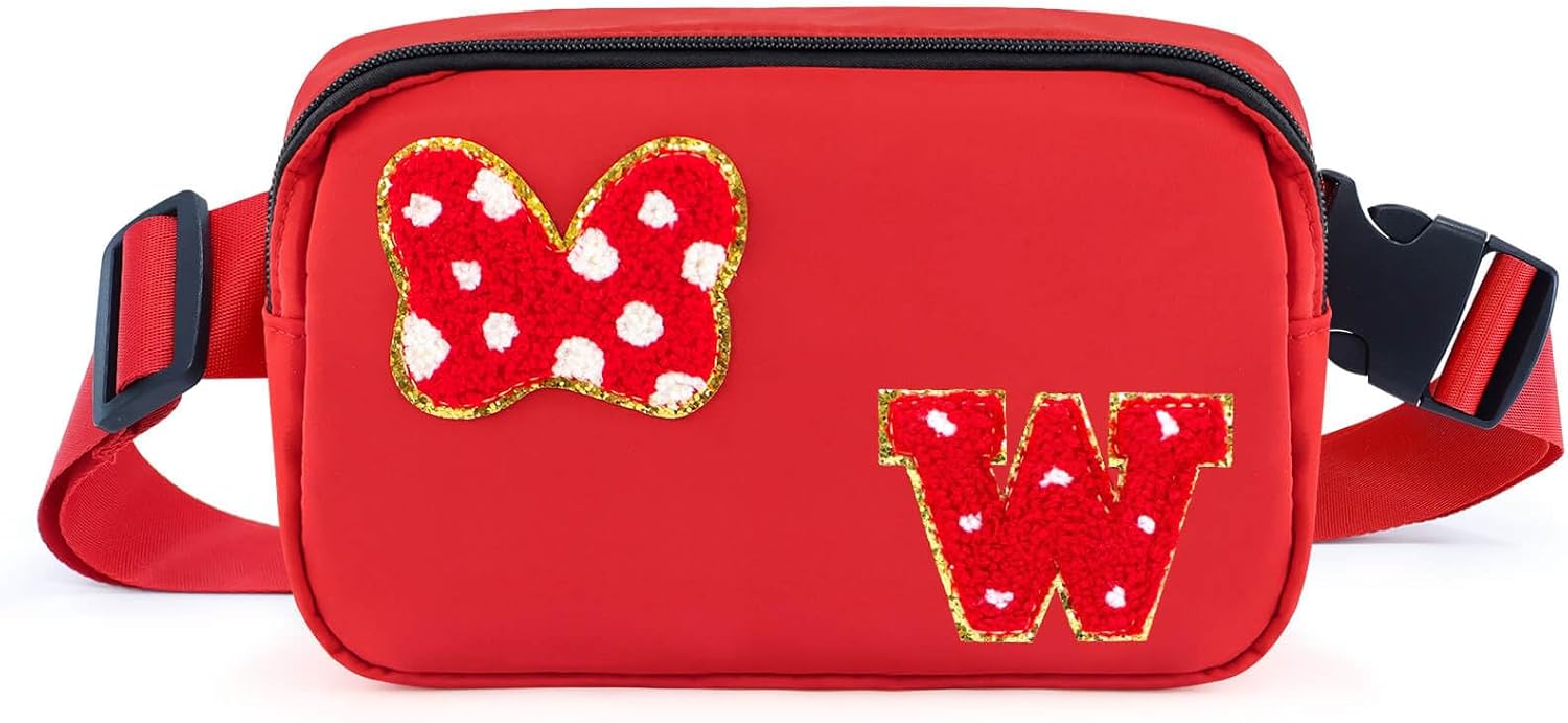 Riñonera con Lazo de Letra Inicial de Chenilla, Bolsa Cruzada Impermeable para Parque, Regalos de Navidad y Cumpleaños para Niñas Adolescentes, Hijas, Mujeres, Niños, Adultos, Linda Bolsa de Cinturón