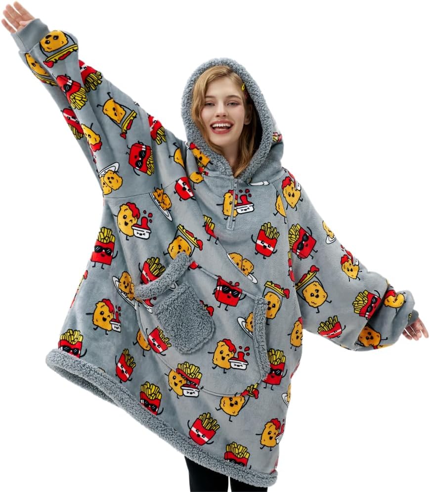 Giggling Getup Manta con capucha para adultos, regalos para adolescentes, niñas, hermanas, mujeres, forro polar sherpa, sudadera con capucha, cálida y acogedora con bolsillo y mangas, color beige gato