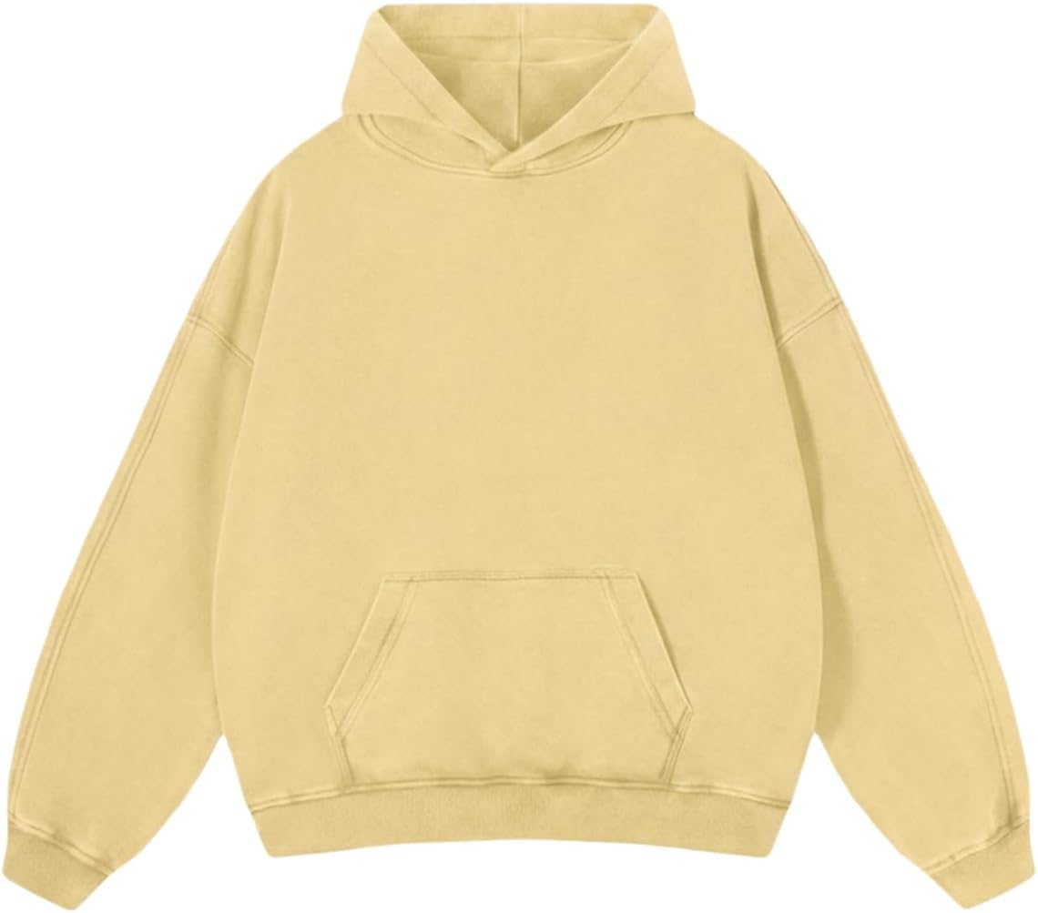Adenorah Sudaderas con capucha de gran tamaño, para hombre, para otoño, con lavado ácido, liso, ropa urbana, de algodón, vintage