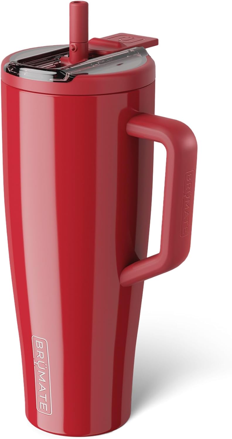 BrüMate Era Flip - Vaso de 40 onzas con tapa con pajilla cubierta 100 % a prueba de fugas, popote higiénico cubierto, botella de agua de acero inoxidable aislada con asa, apto para portavasos, sin BPA (Lilac Dusk)