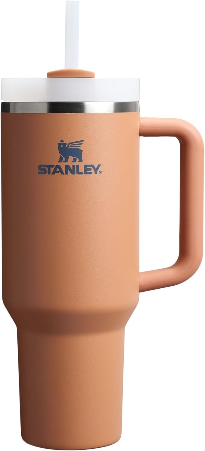 Stanley Quencher H2.0 - Vaso de acero inox. con asa, pajilla y tapa FlowState giratoria de 3 posiciones; aislamiento térmico/sin BPA; apto p/portavaso p/viaje; 30 oz, coral dorado (Goldenrod Coral)