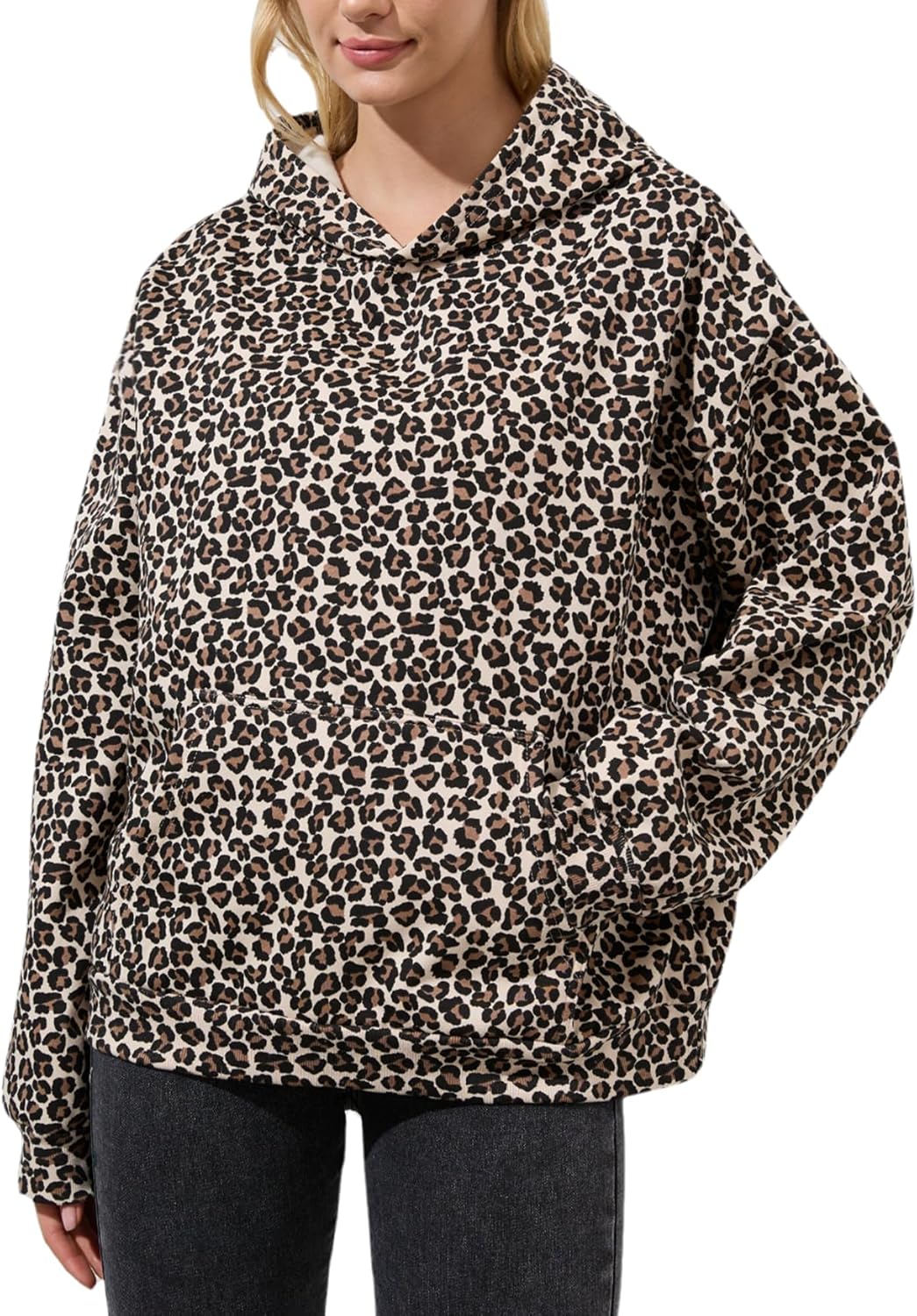 Anoumcy - Sudadera con capucha de camuflaje para mujer, con hoja de arce y forro de vellón, estilo holgado