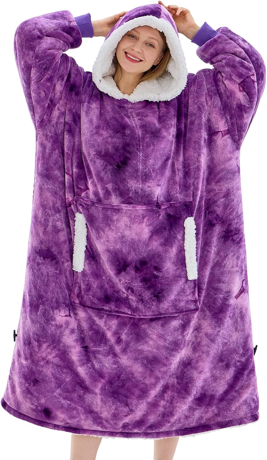 yescool - Cobija con capucha, sudadera de franela de forro polar sherpa para adultos, mujeres y hombres, talla única