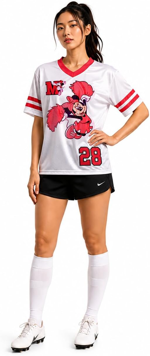 Mad Engine Womens Soccer Jersey - Cute V Neck Graphic Soccer Shirt Women | Officially Licensed Mickey Mouse Minnie Mouse Star Wars Lola Bunny & NASCAR Jersey Shirts for Women (XS-XXL)