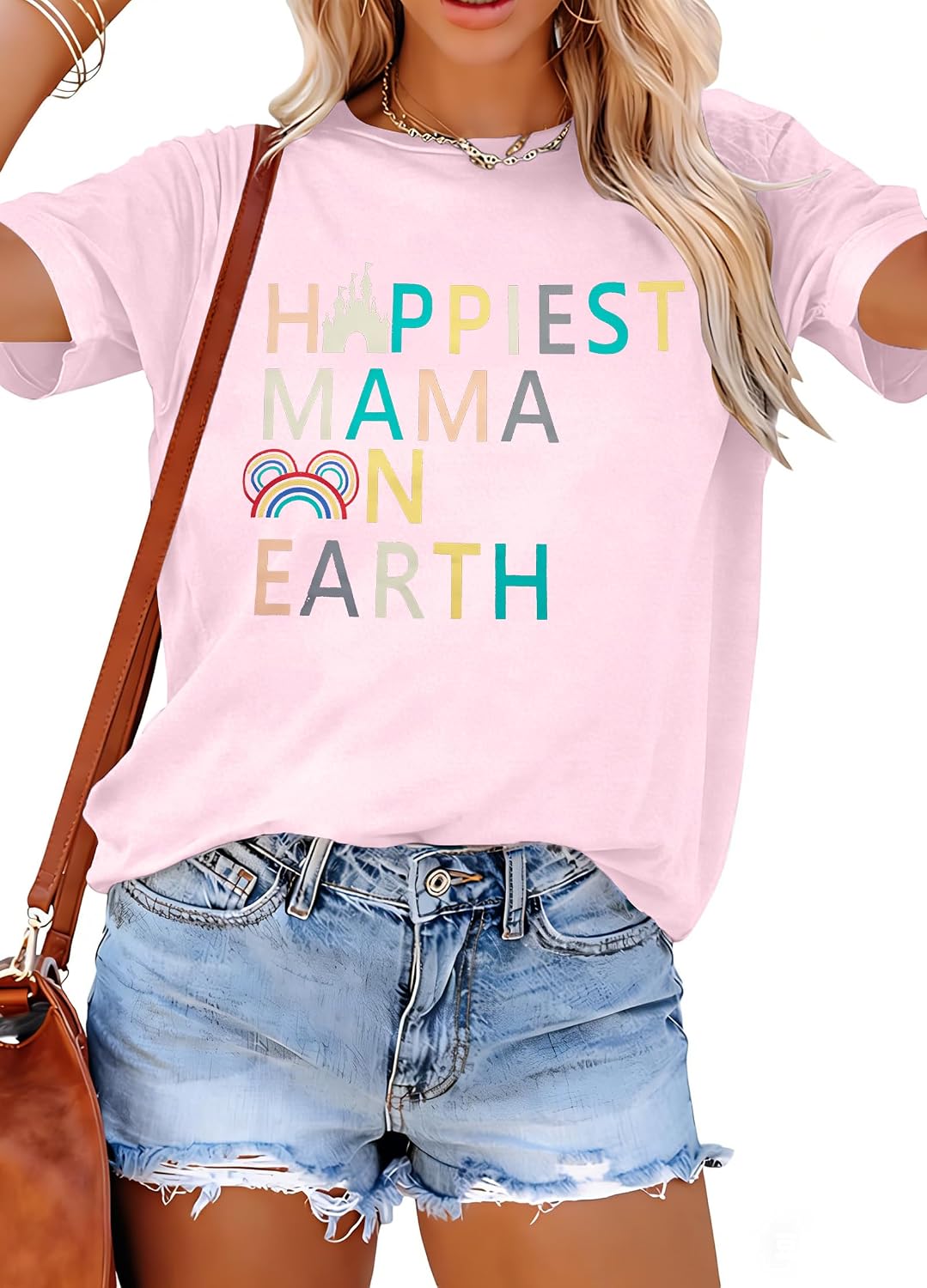 Camisa mágica para mujer, camiseta de manga corta con texto en inglés "Happiest Mama On Earth", diseño de castillo de Magic Kingdom
