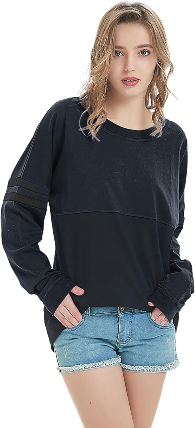TopTie Camiseta de manga larga con pompones y cuello redondo para mujer, color blanco