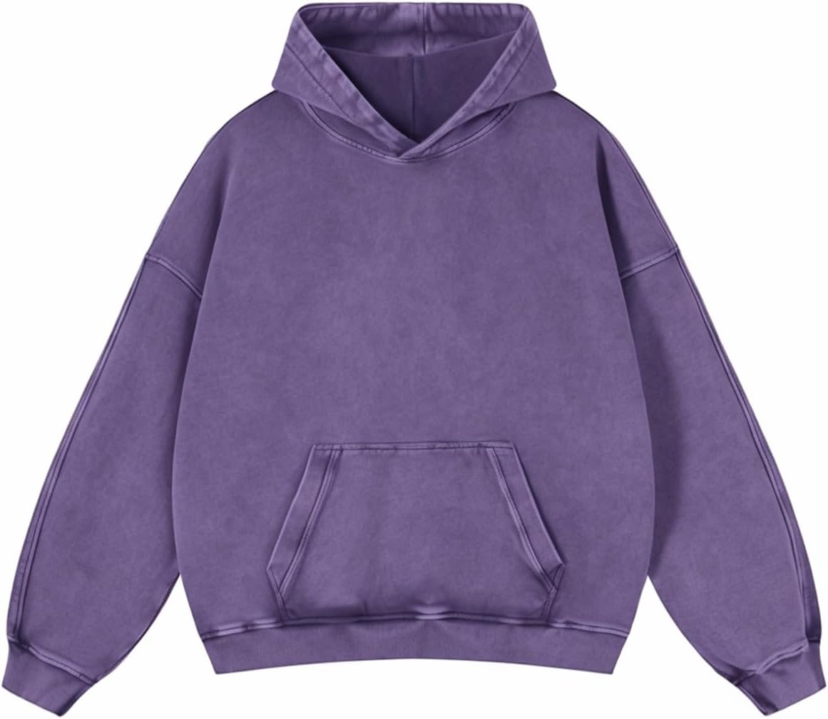 Adenorah Sudaderas con capucha de gran tamaño, para hombre, para otoño, con lavado ácido, liso, ropa urbana, de algodón, vintage
