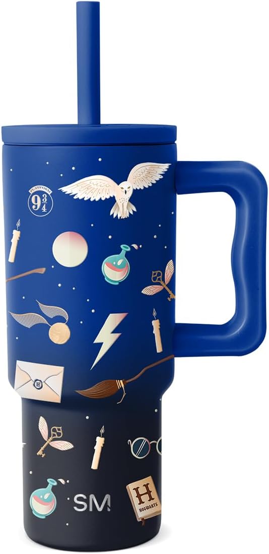 Simple Modern Disney Trek Kids - Vaso de acero inoxidable para niños y niñas, con asa y tapa con pajilla de silicona, resistente a derrames y fugas, reutilizable, Minnie Mouse en terrazo, 24 onzas