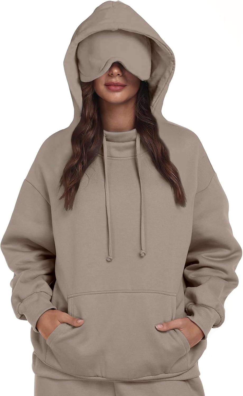 Sudadera con capucha SeSe Code con máscara para los ojos para viajes en avión, unisex, de gran tamaño, para dormir, con bolsillo, de forro polar, para parejas