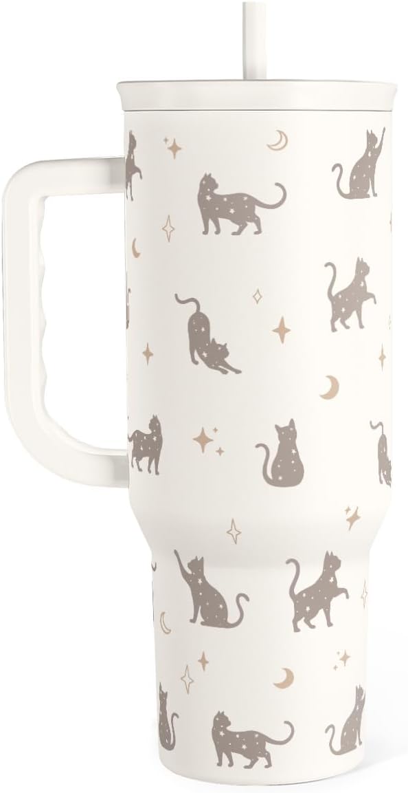 SANDJEST Vaso de 40 onzas con asa y pajilla, taza de café de viaje de acero inoxidable aislado para mujeres, niñas, amantes de la playa, idea de regalo para cumpleaños, Navidad, día de la madre, vacaciones de verano (color)