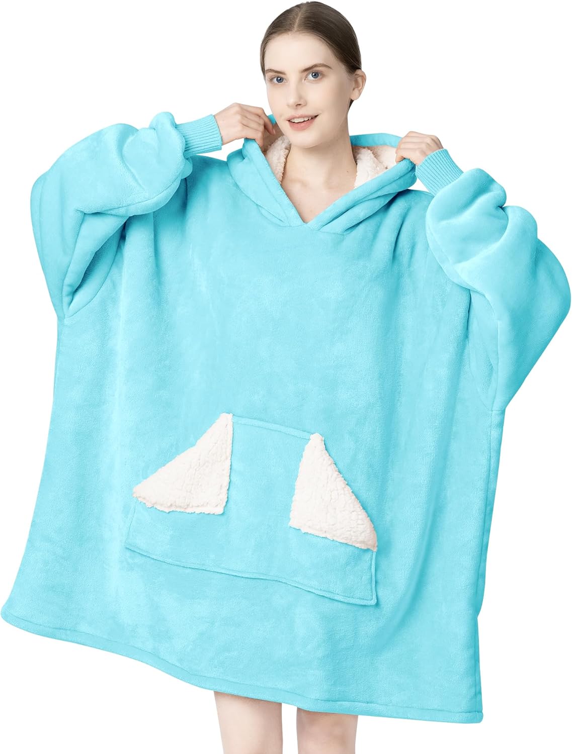 Touchat - Manta con capucha portátil, sudadera con capucha de forro polar sherpa de gran tamaño con bolsillo gigante y mangas para adulto, regalo de manta gris cálida y acogedora para mujeres