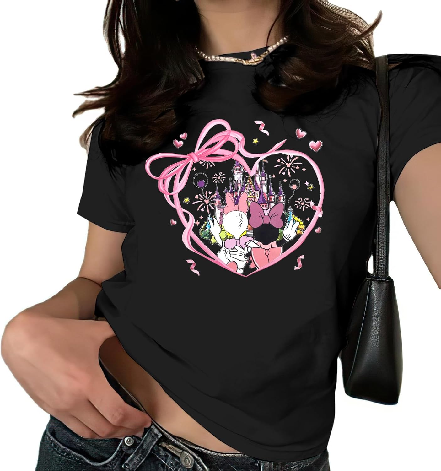 Camiseta con Lazo de Cerezas Rosa para Mujer: Blusas Coquette, Camisetas Estéticas de Chica Limpia, Camisetas Casuales de Verano de Manga Corta