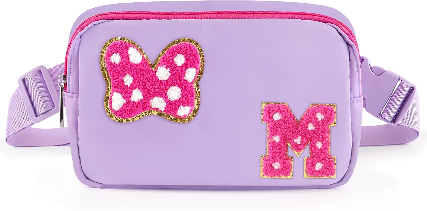 Riñonera con Lazo de Letra Inicial de Chenilla, Bolsa Cruzada Impermeable para Parque, Regalos de Navidad y Cumpleaños para Niñas Adolescentes, Hijas, Mujeres, Niños, Adultos, Linda Bolsa de Cinturón