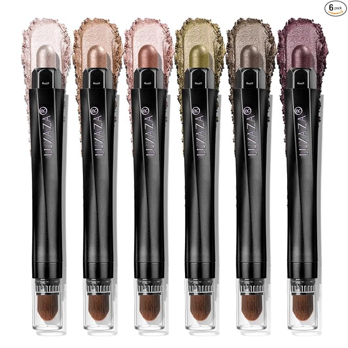 LUXAZA PRO Neutral Eyeshadow Stick Makeup 6PCS Set, Brown Nude Metallic Shimmer Matte Cream Eye Shadow Palette Eyeliner Brightener Pencil Crayon, Party Makeup - BROWN CANYON