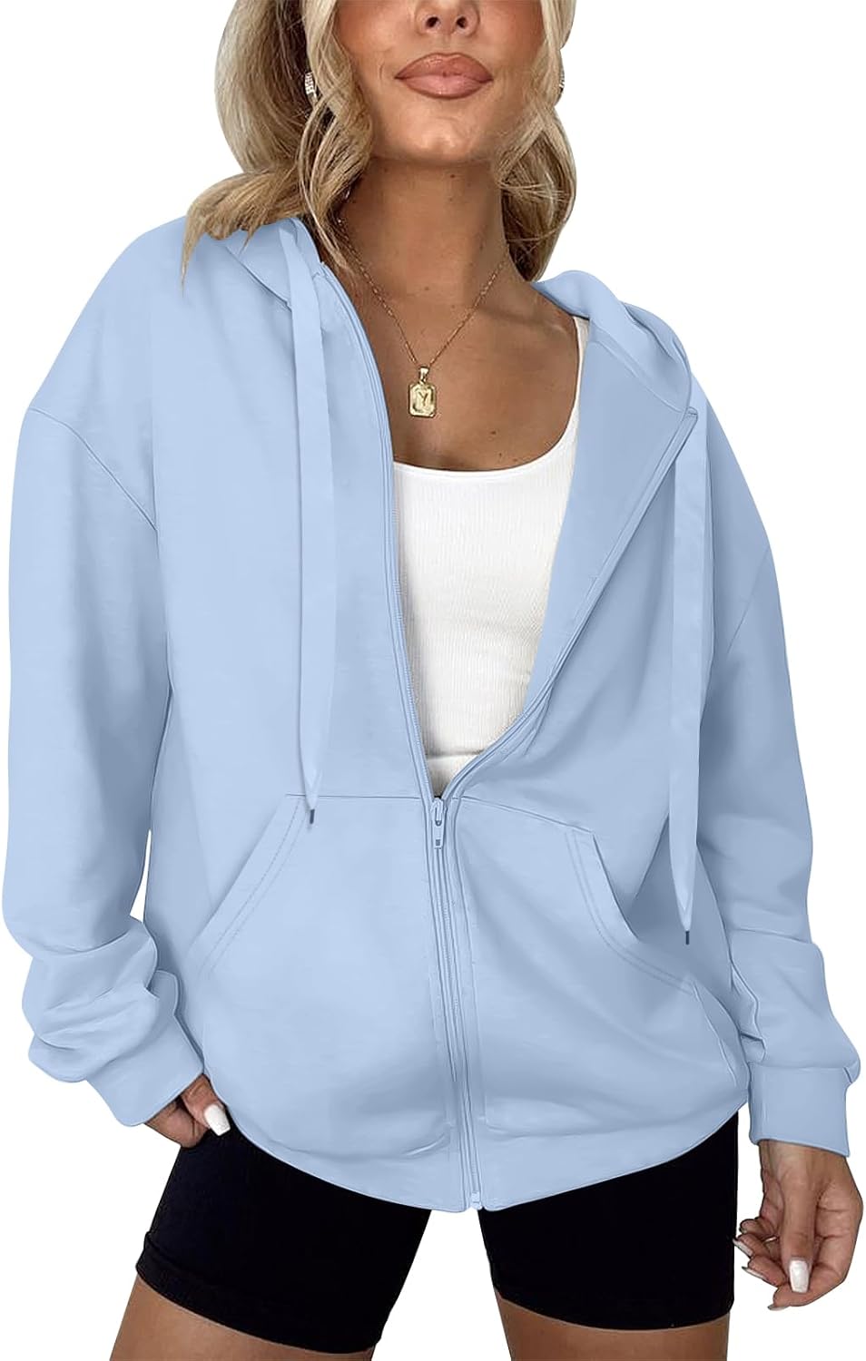 LYHIPSS - Sudaderas con capucha de gran tamaño para mujer, ligeras, con cremallera completa, manga larga, con cordón