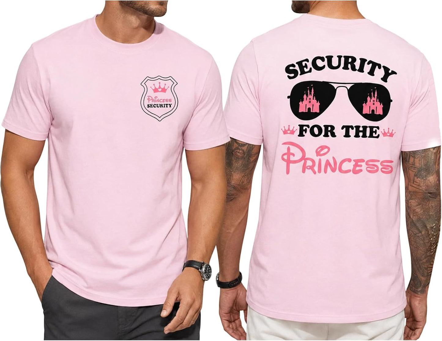 FRYAID Camiseta del Equipo de Seguridad de Princesas para Hombres Camiseta Mágica Reino Mágico Camisetas Papá Fiesta de Cumpleaños Viaje Familiar Tops de Manga Corta