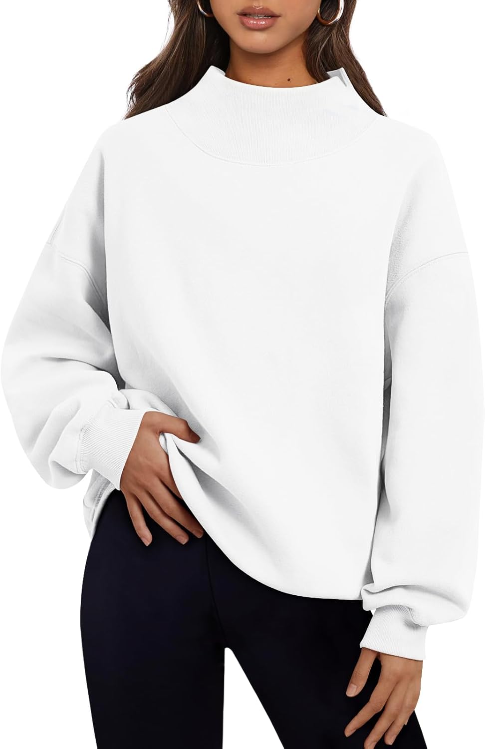 Trendy Queen - Sudaderas de gran tamaño para mujer, cuello alto, manga larga, sudaderas con capucha para otoño, ropa 2024 | Fall Fashion Clothes 2026,Long Sleeve Tops,Comfort Soft Fleece,Travel Casual Work Lounge Daily Outfit