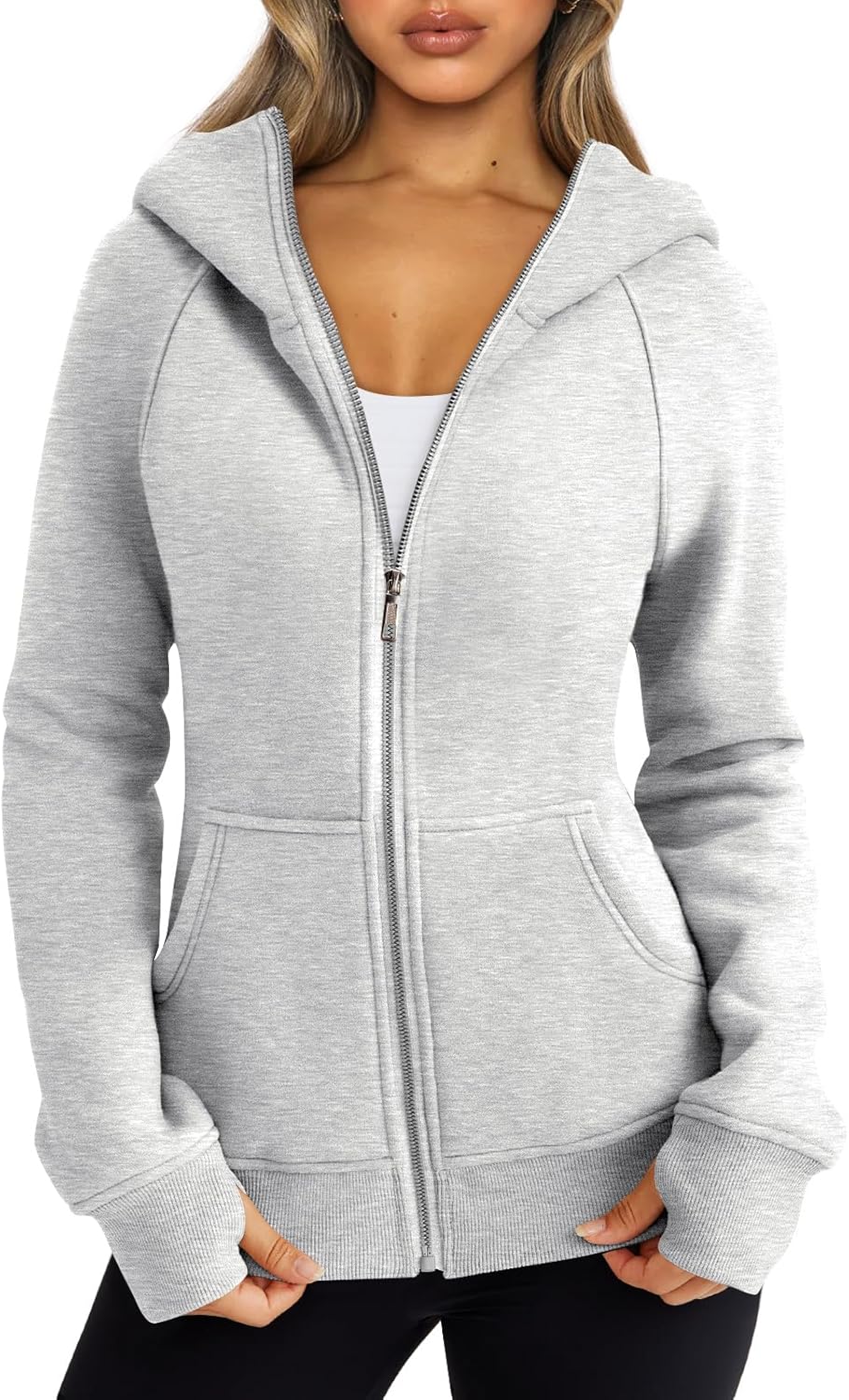 Trendy Queen Sudaderas con capucha y cremallera para mujer, chaquetas de vellón, talla extragrande, moda de otoño e invierno