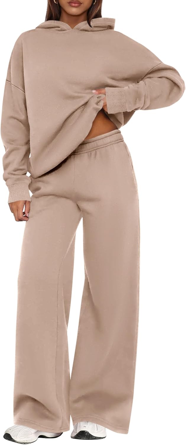 PRETTYGARDEN - Conjunto deportivo de 2 piezas para mujer, sudadera con capucha de manga larga, pantalones deportivos holgados y anchos, para otoño