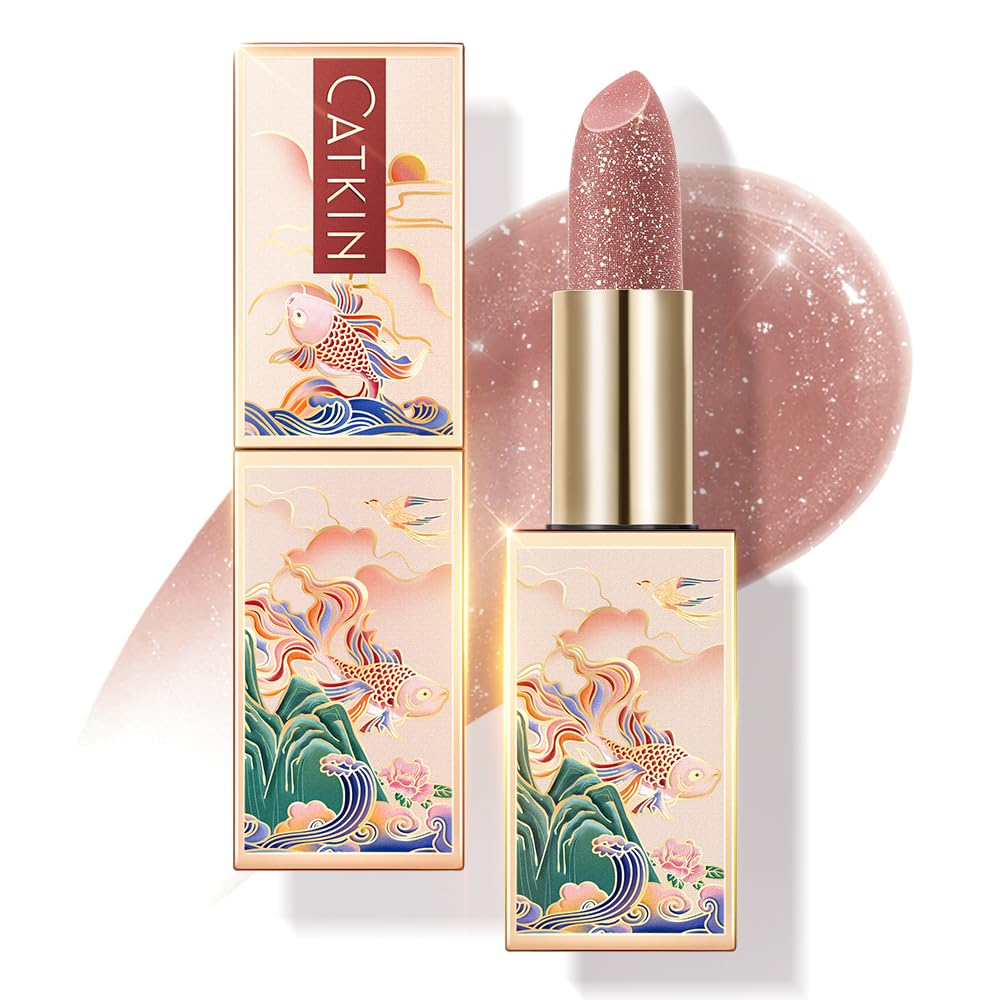 CATKIN Bálsamo labial tintado con purpurina para labios ultra hidratante, humectante labial, cuidado de labios con vitamina E nutritivo para labios agrietados y secos, 0.12 onzas, C15 Destiny, rojo