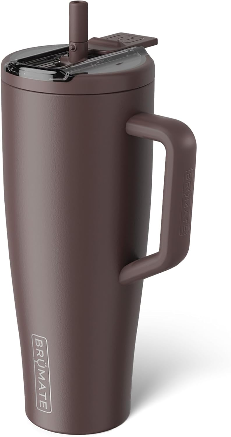 BrüMate Era Flip - Vaso de 40 onzas con tapa con pajilla cubierta 100 % a prueba de fugas, popote higiénico cubierto, botella de agua de acero inoxidable aislada con asa, apto para portavasos, sin BPA (Lilac Dusk)