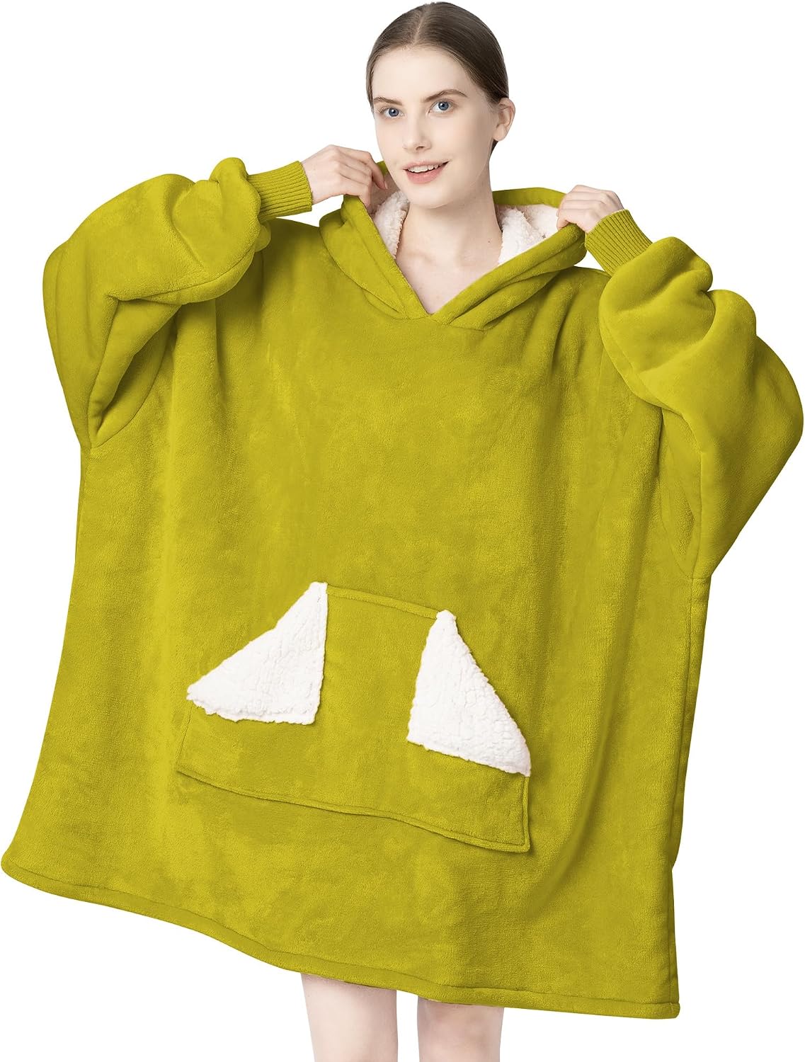 Touchat - Manta con capucha portátil, sudadera con capucha de forro polar sherpa de gran tamaño con bolsillo gigante y mangas para adulto, regalo de manta gris cálida y acogedora para mujeres